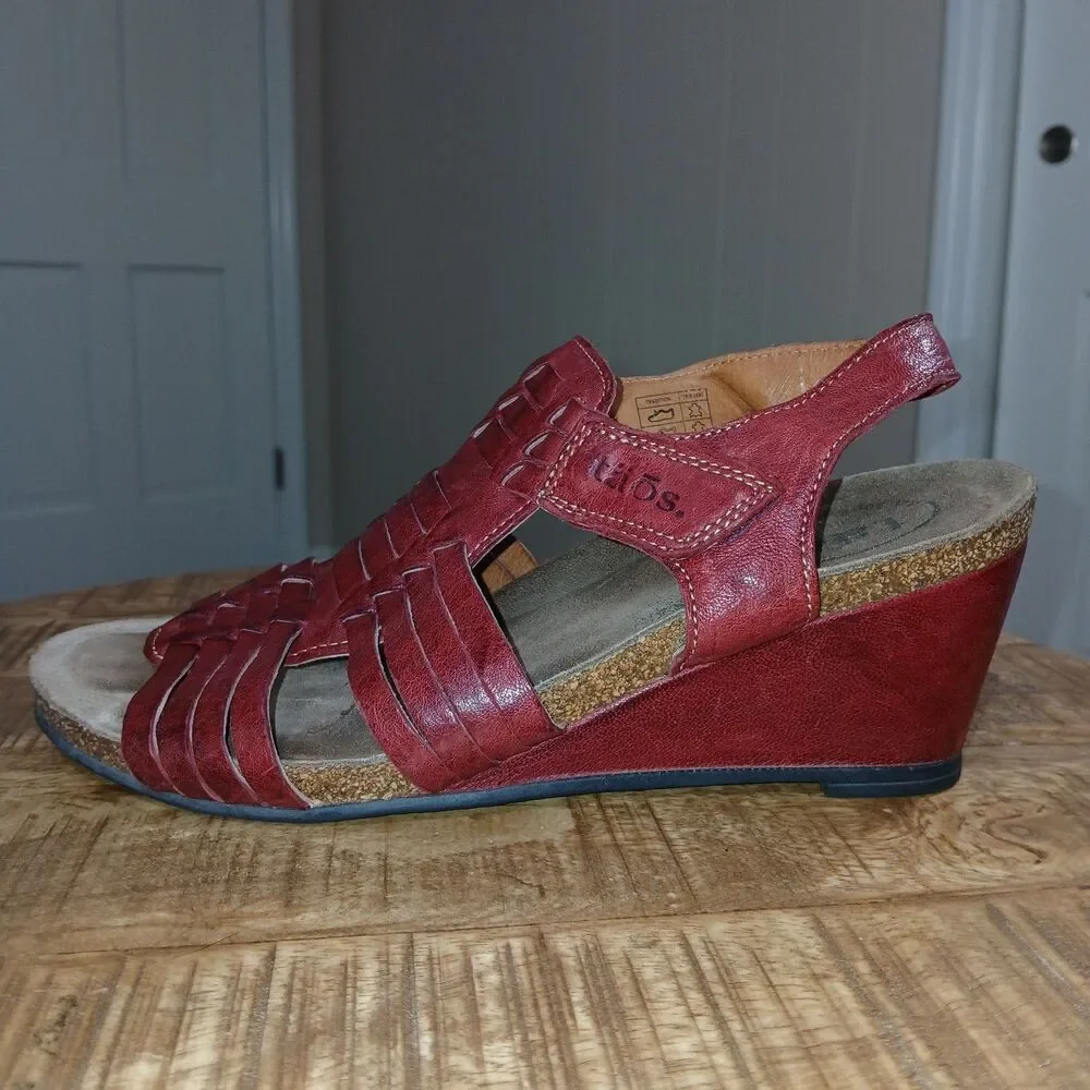 Taos Red Leather Woven Wedge Sandals Huarache Strappy Comfort Shoes EU 39 US 8 - Picture 4 of 16